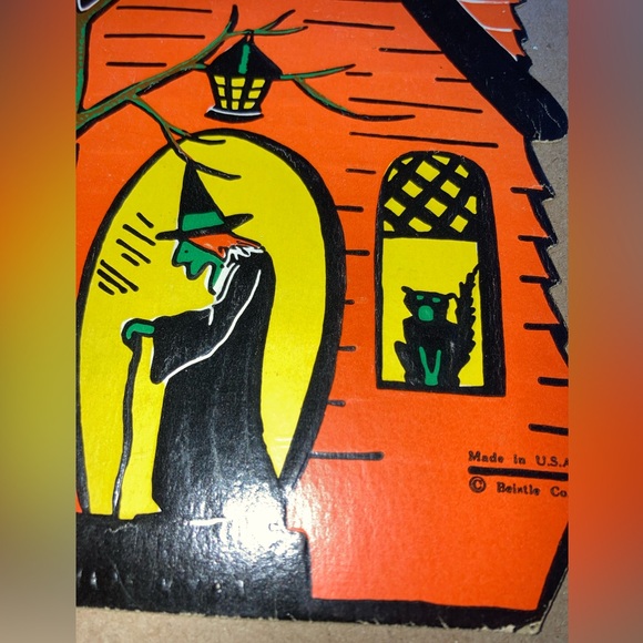 Vintage Beistle Co. Halloween Haunted House embossed die-cut with witch, owl - Picture 3 of 5